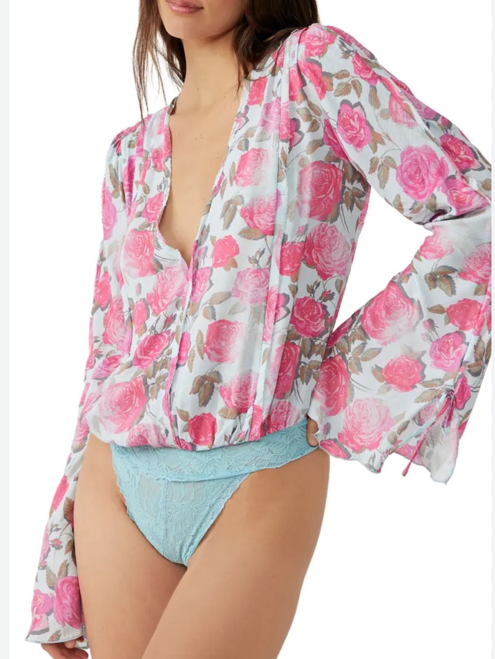NWT Intimately Free People Everything’s Rosy Bodysuit‎ in Icy Blue/ Pink Small - Picture 3 of 7